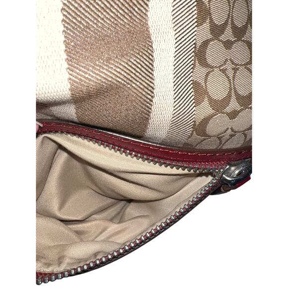 Coach Legacy Signature Striped Tan/Red Duffle AUTHENTIC Crossbody & Shoulder Bag - Picture 7 of 13